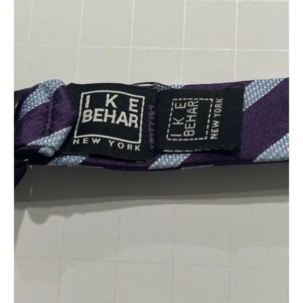 Ike Behar 100% Imported Silk Bow tie Adjustable Purple & Blue Hand Made In USA